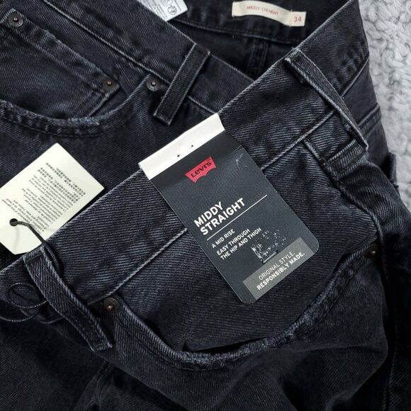 Levi's Premium Middy Straight Mid Rise Jeans Black Nonstretch Size 34 x 31 - Picture 3 of 10